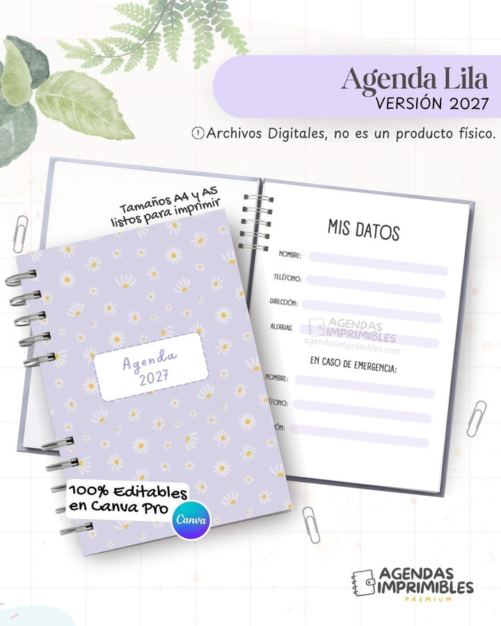 Agenda Lila 2027 - Archivo Imprimible - imagen 1