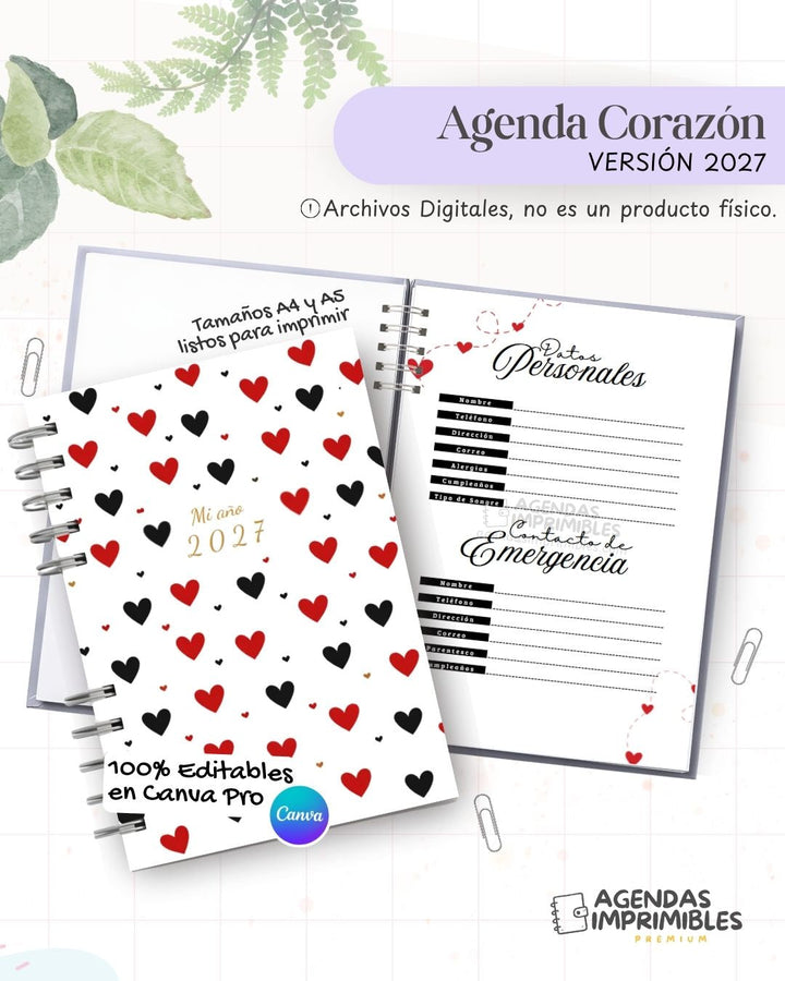 Agenda Corazones 2027 - Archivo Imprimible - imagen 1