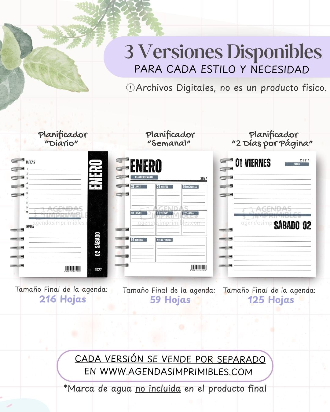 Formatos disponibles de la Agenda Urbana imprimible 2027