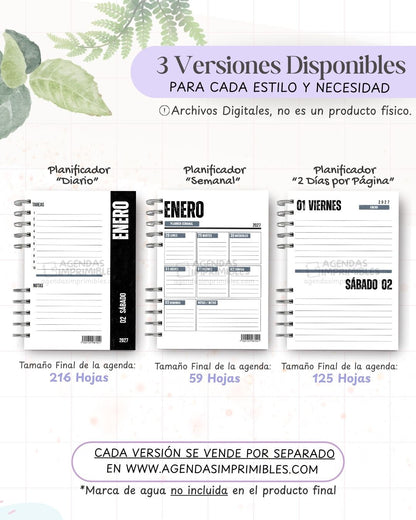Formatos disponibles de la Agenda Urbana imprimible 2027