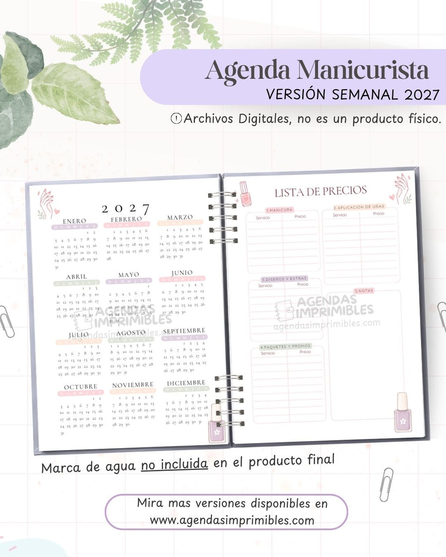 Agenda Manicurista 2027 - Semanal