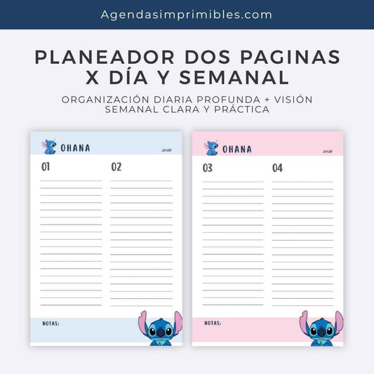 Agenda Stitch 2 Días x Pagina | 2026