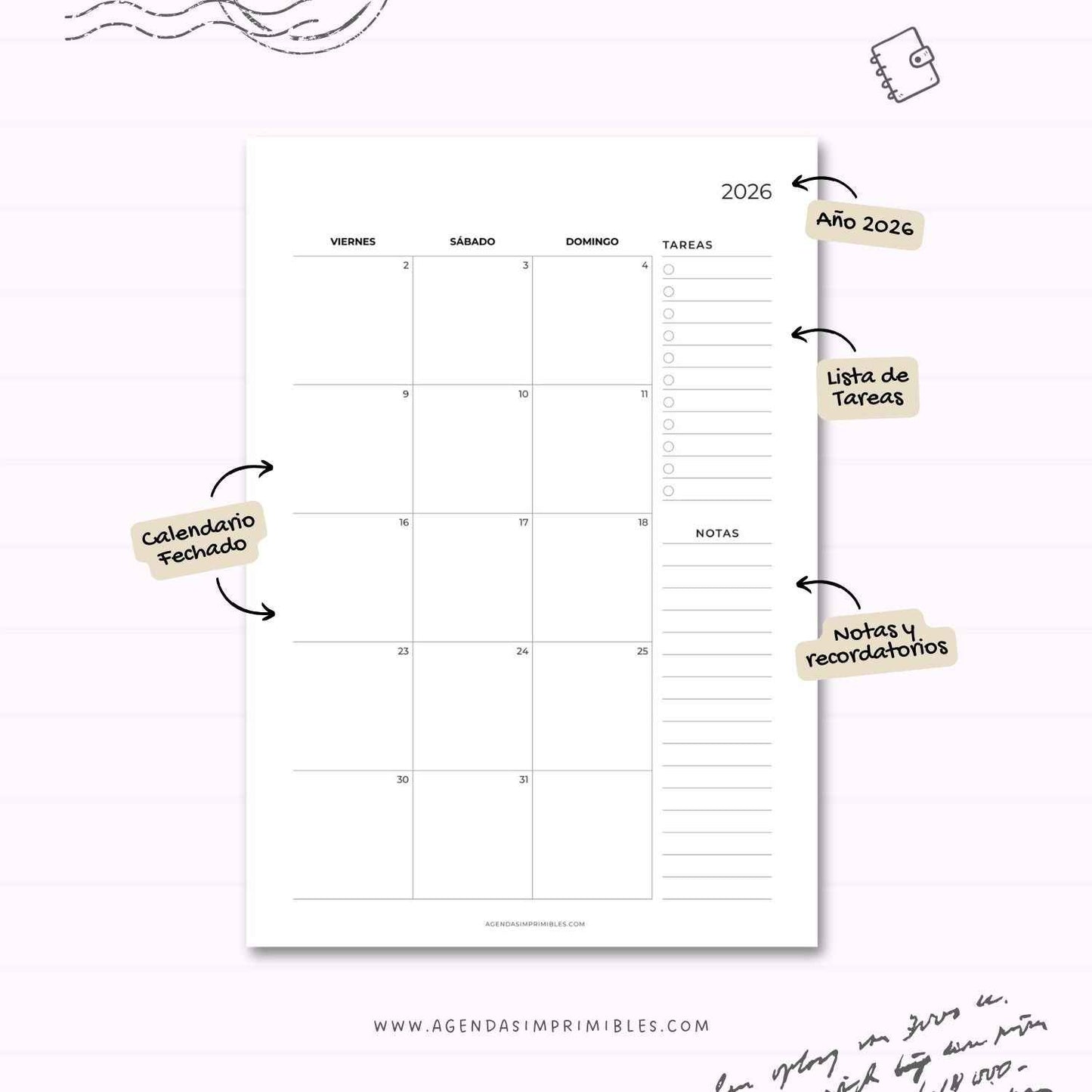 Calendario Mensual 2026 Doble