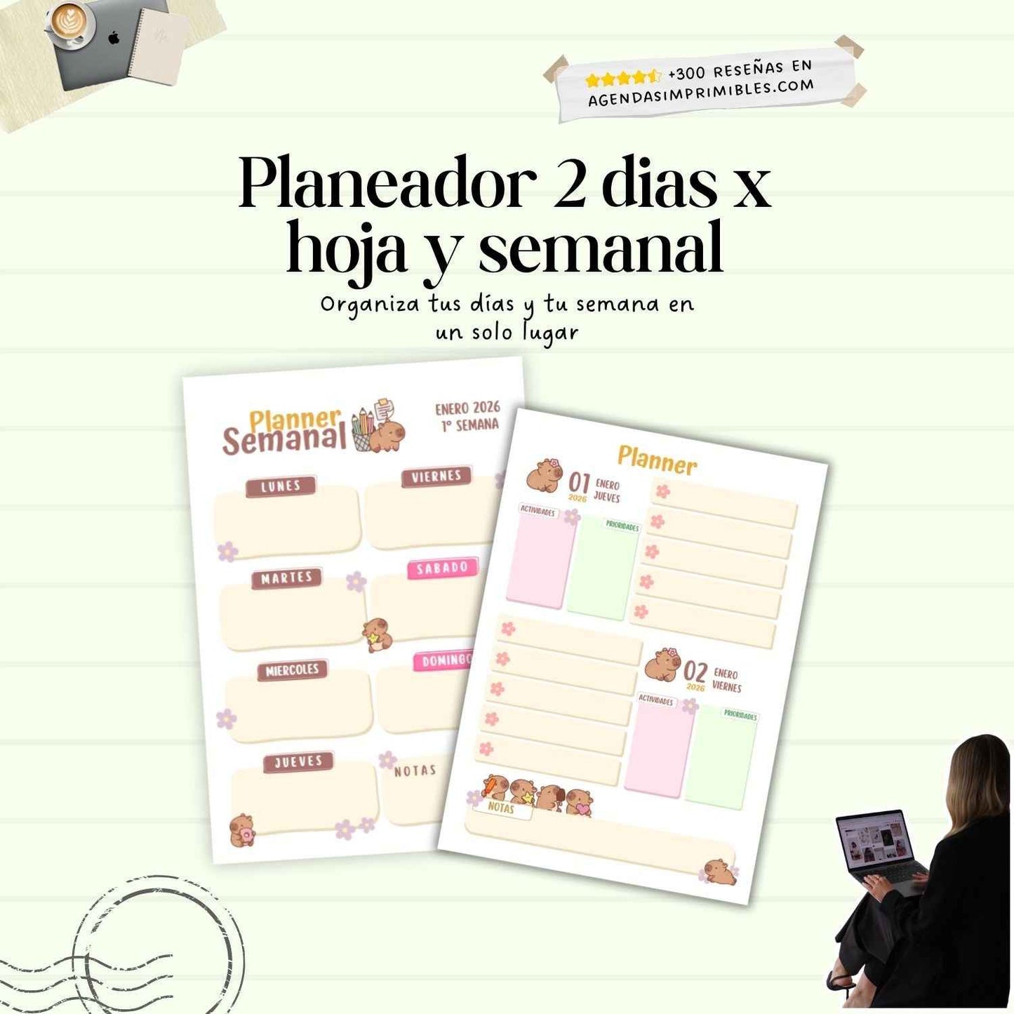 Agenda Capibara 2 Días por hoja| 2026