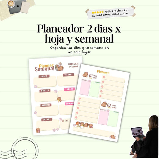 Agenda Capibara 2 Días por hoja| 2026