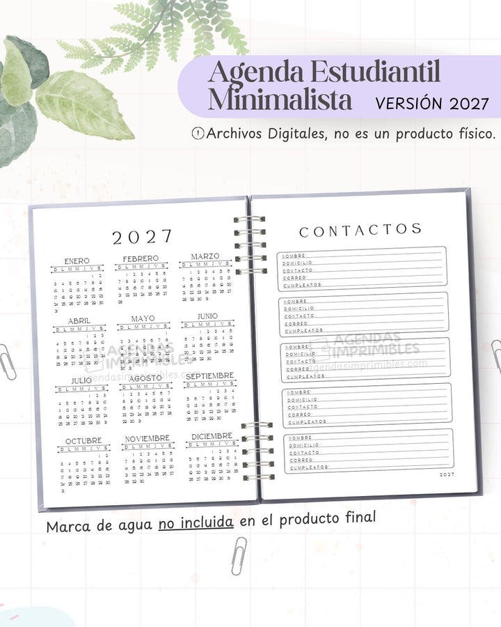 Agenda Estudiantil Minimalista 2027 - Archivo Imprimible - imagen 3