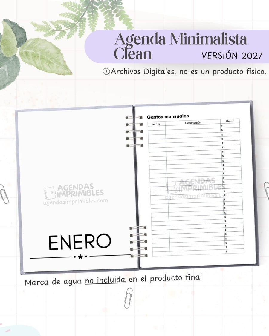 Agenda Minimalista Clean 2027 - Archivo Imprimible
