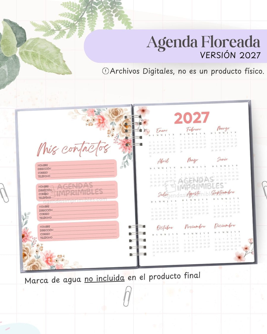 Agenda Floreada Esencial 2027 - Archivo Imprimible