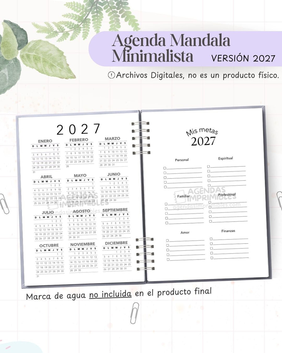 Agenda Mandala Minimalista 2027 - Archivo Imprimible