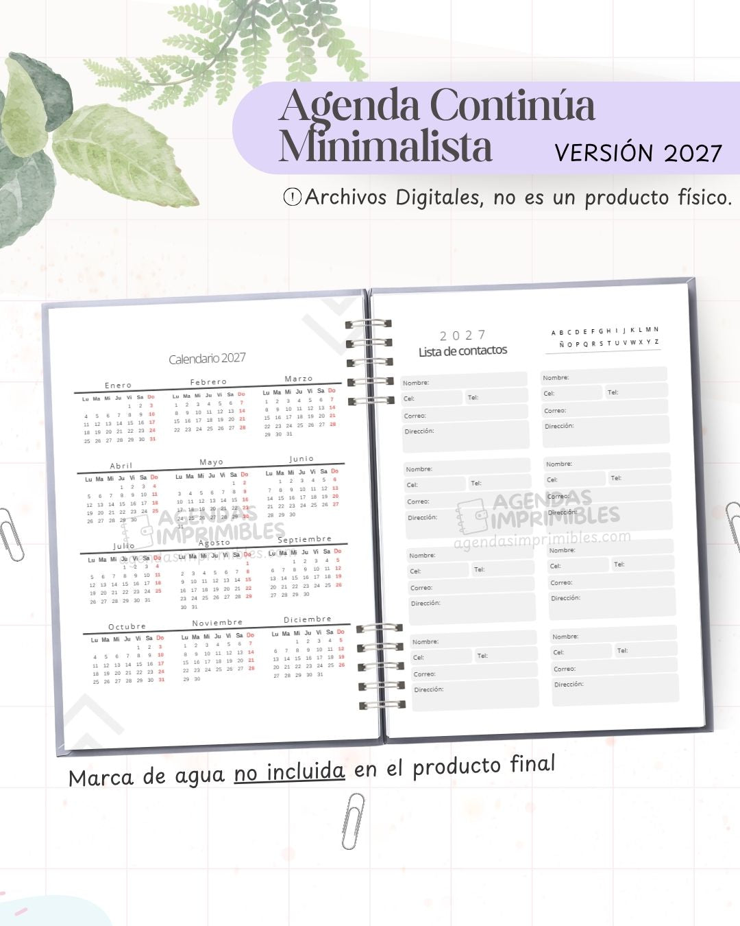Agenda Minimalista Continua 2027 - Archivo Imprimible - imagen 3
