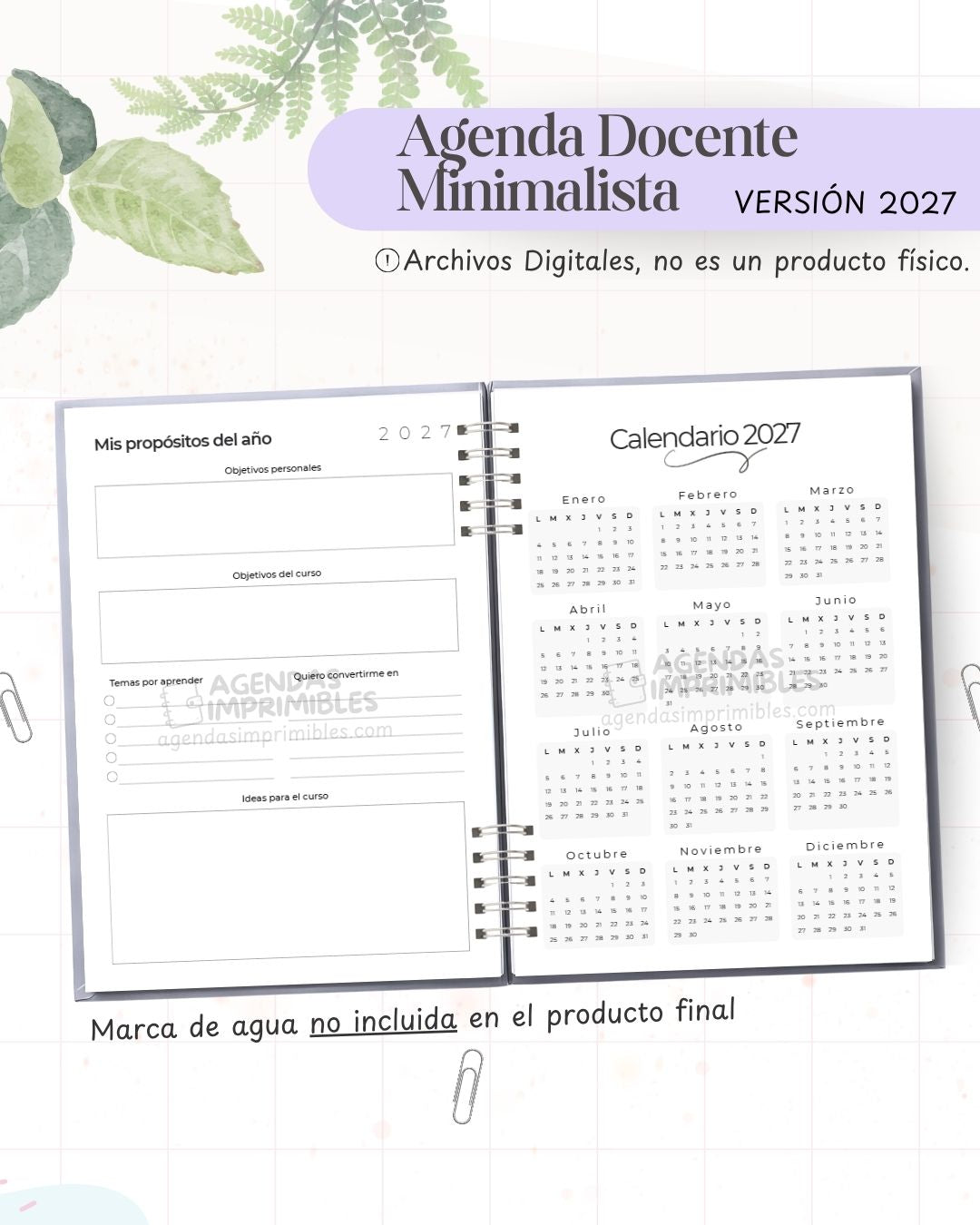 Agenda Docente Minimalista 2027 - Archivo Imprimible - imagen 3