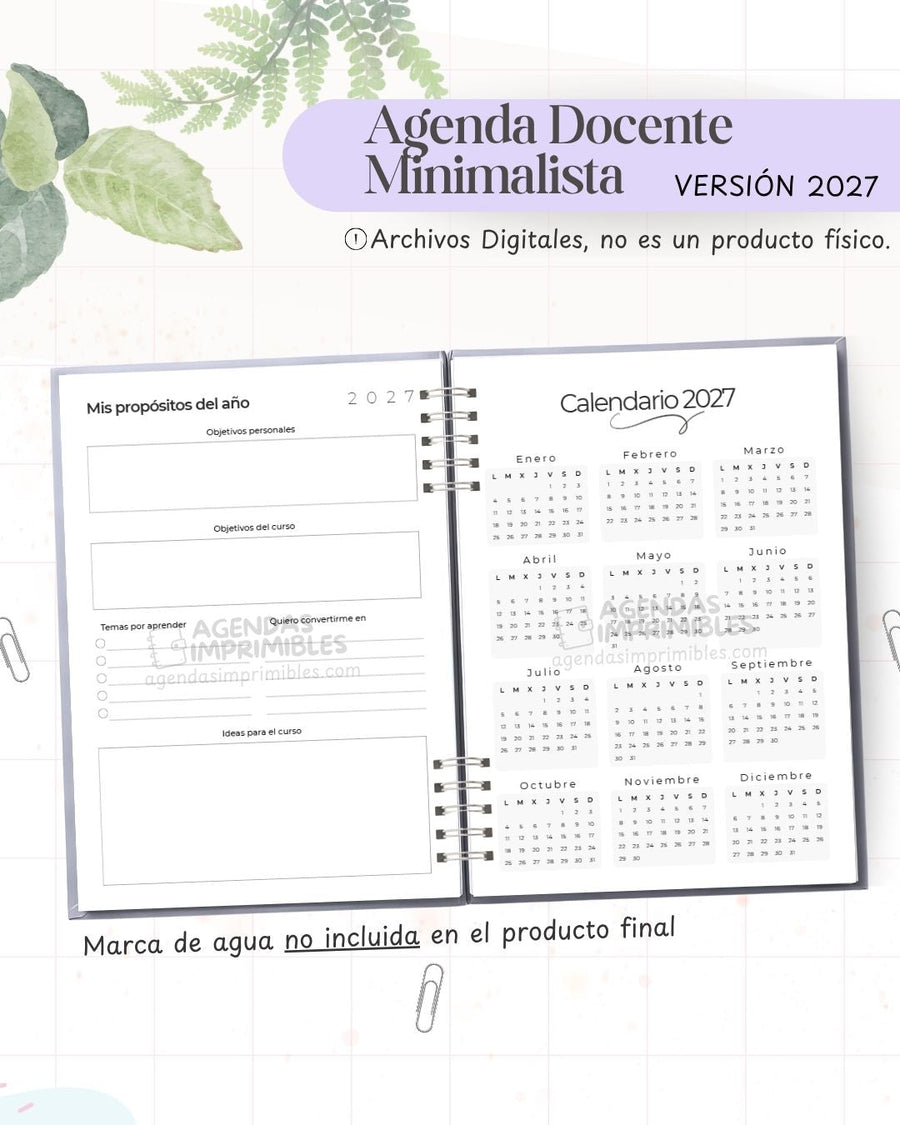 Agenda Docente Minimalista 2027 - Archivo Imprimible