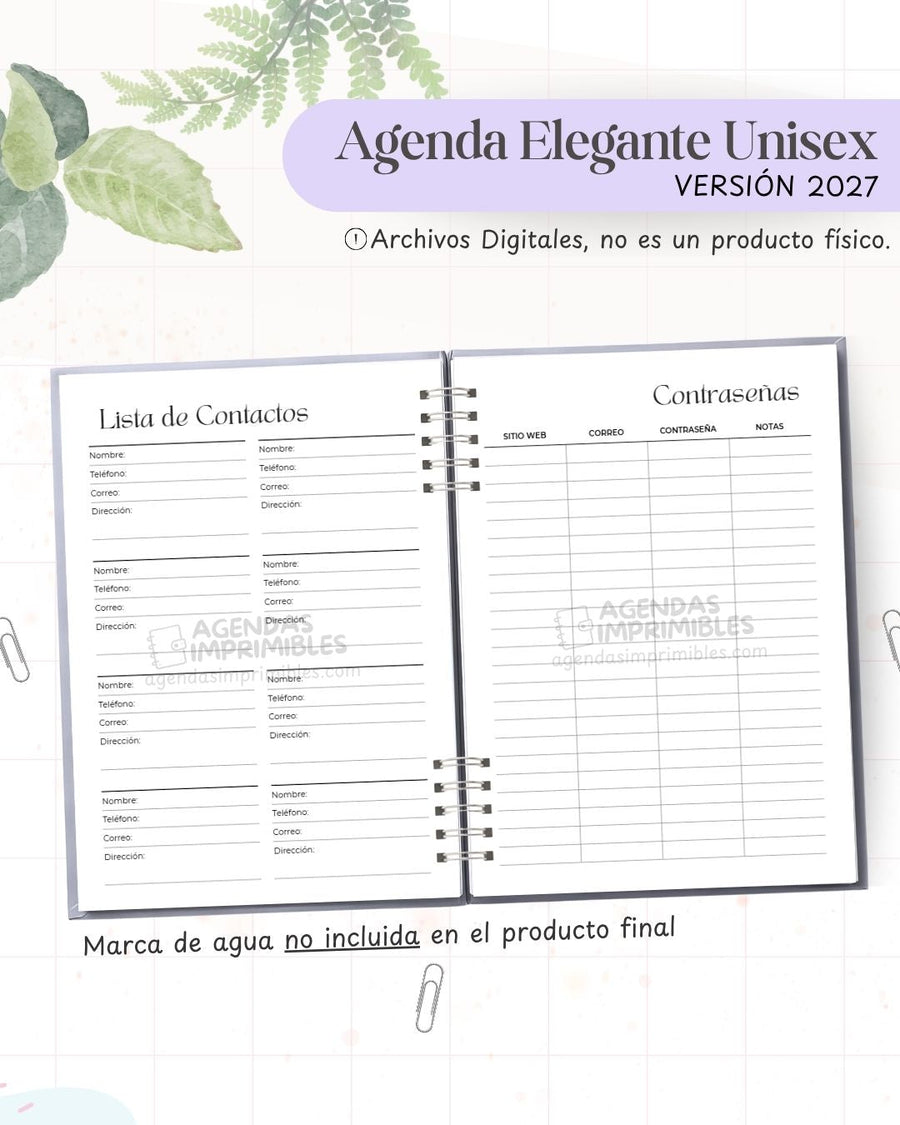 Agenda Elegante Unisex 2027 - Archivo Imprimible