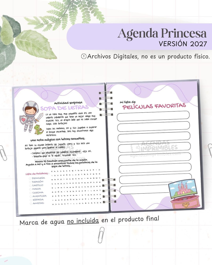 Agenda Princesas 2027 - Archivo Imprimible