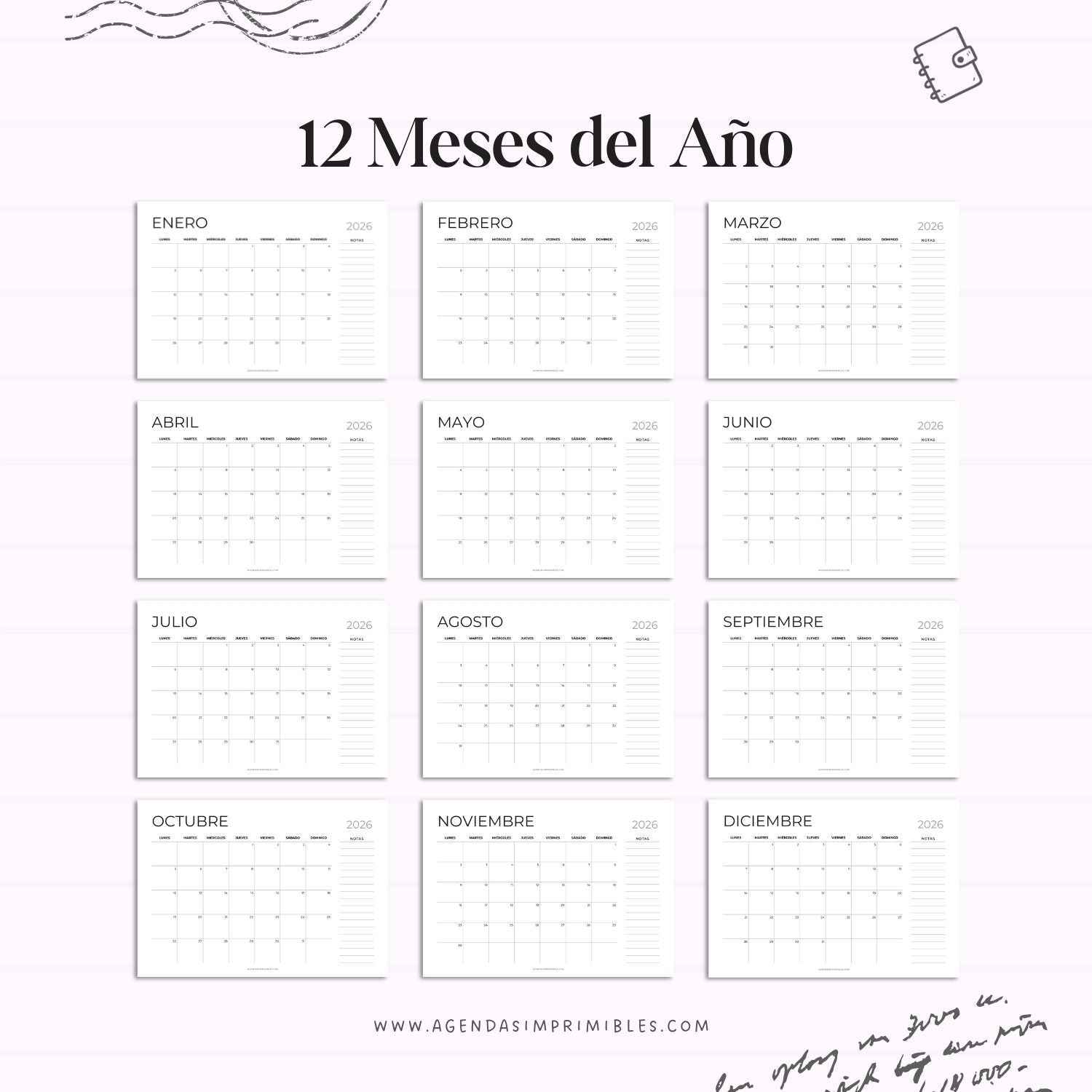 Calendario 2026 Mensual Horizontal