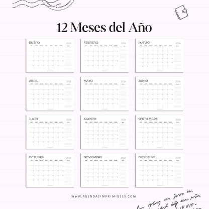 Calendario 2026 Mensual Horizontal