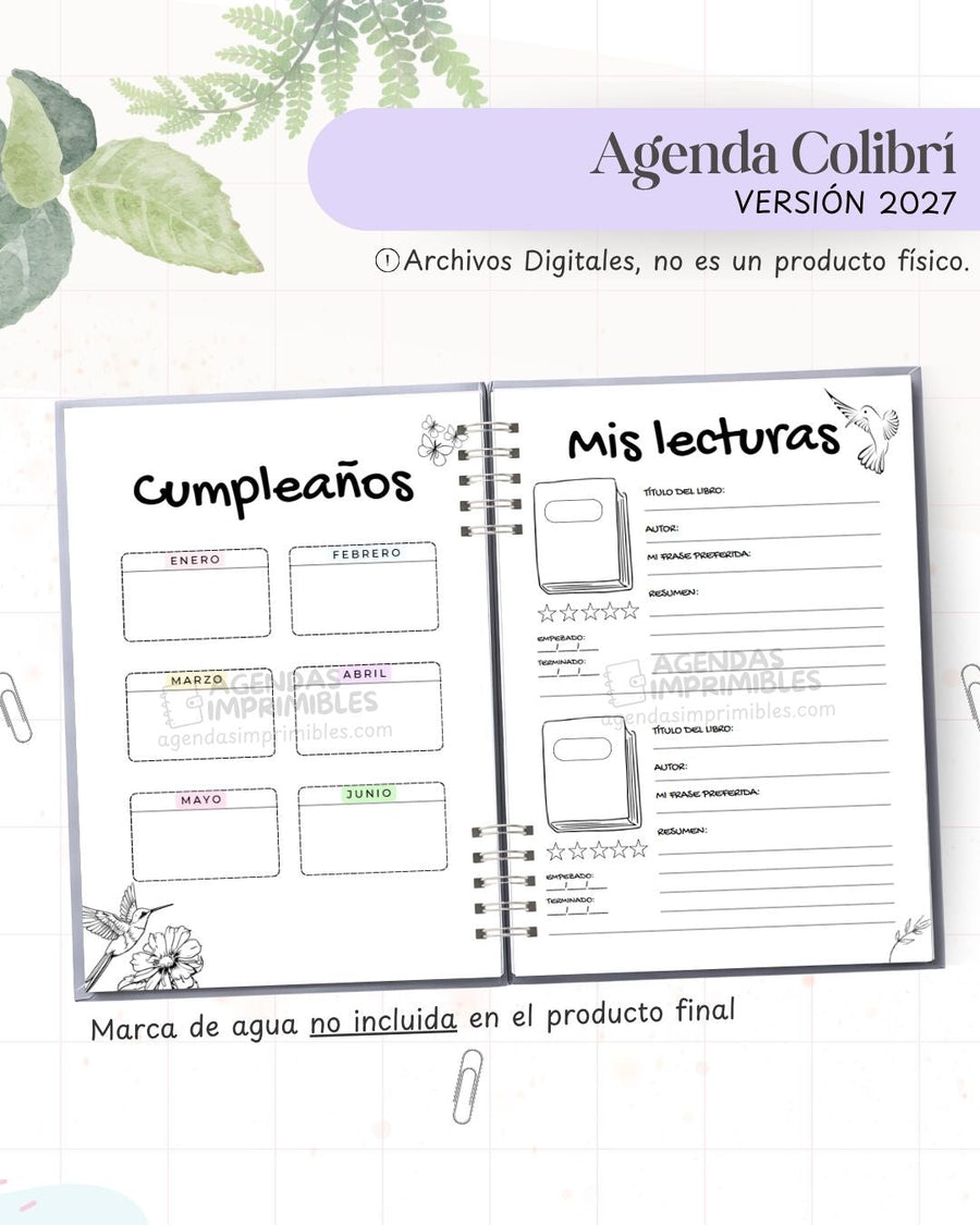 Agenda Colibrí 2027 - Archivo Imprimible