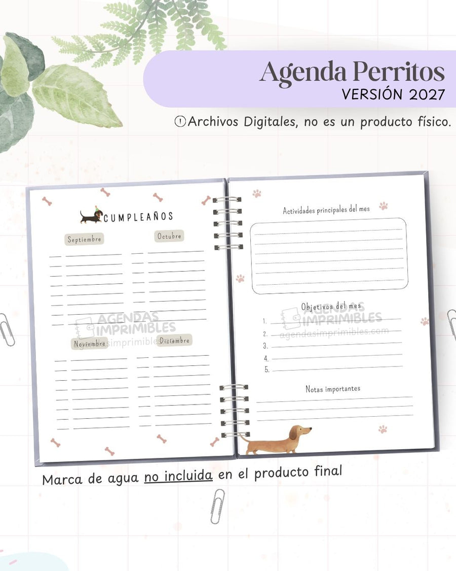 Agenda Perritos 2027 - Archivo Imprimible