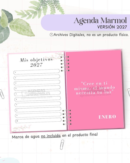 Agenda Mármol Rosa 2027 - Archivo Imprimible - imagen 3