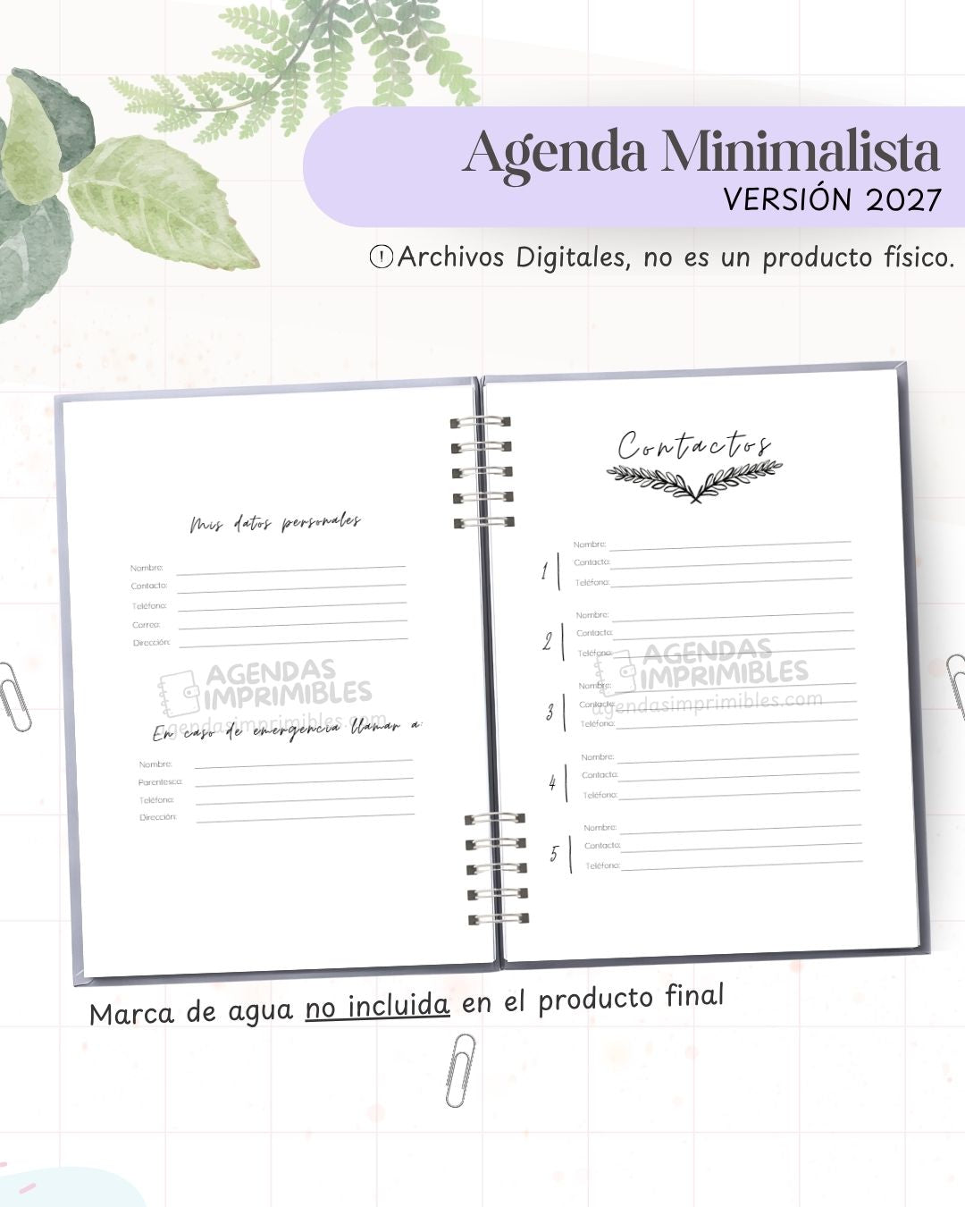 Agenda Minimalista 2027 - Archivo Imprimible - imagen 3