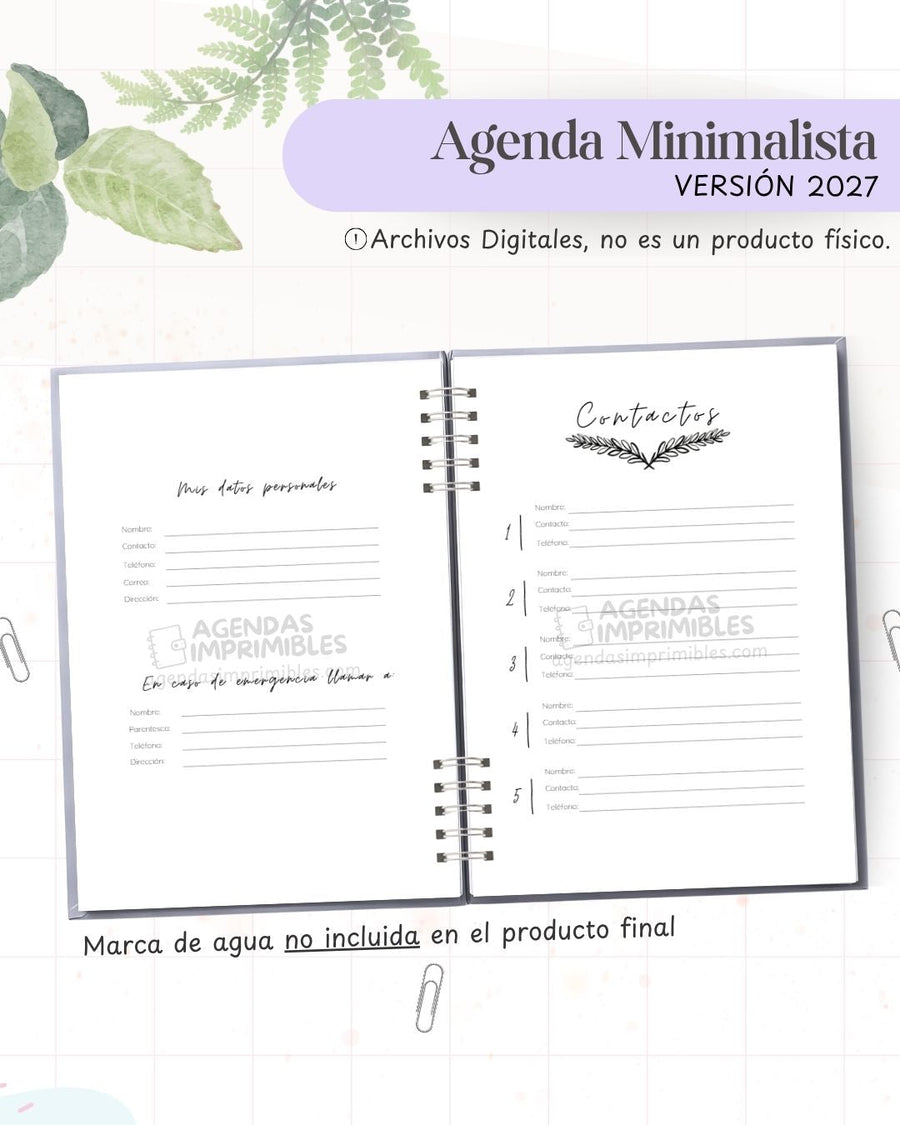Agenda Minimalista 2027 - Archivo Imprimible