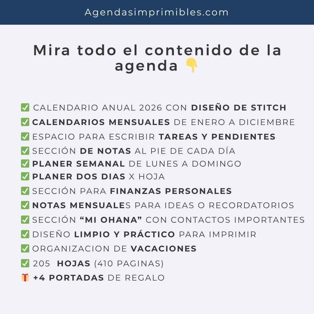 Agenda Stitch 2 Días x Pagina | 2026