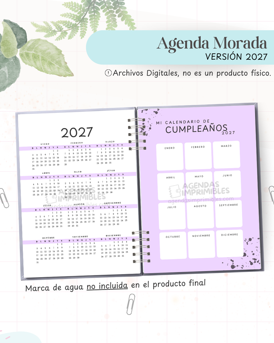Agenda Morada 2027 - Archivo Imprimible