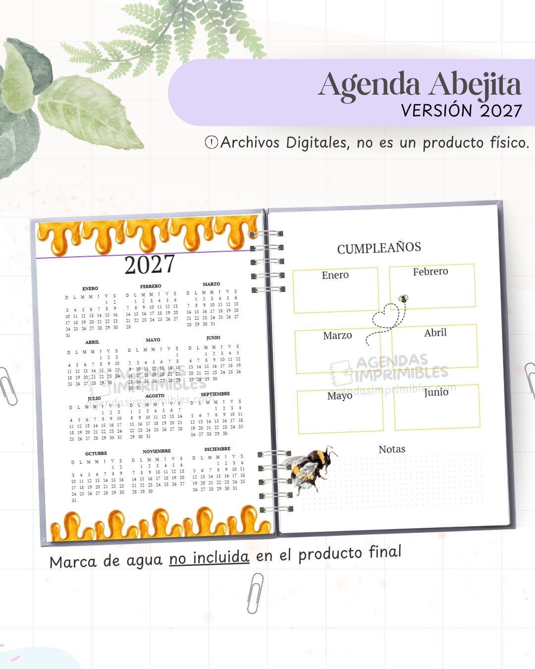 Agenda Abejitas 2027 - Archivo Imprimible - imagen 3
