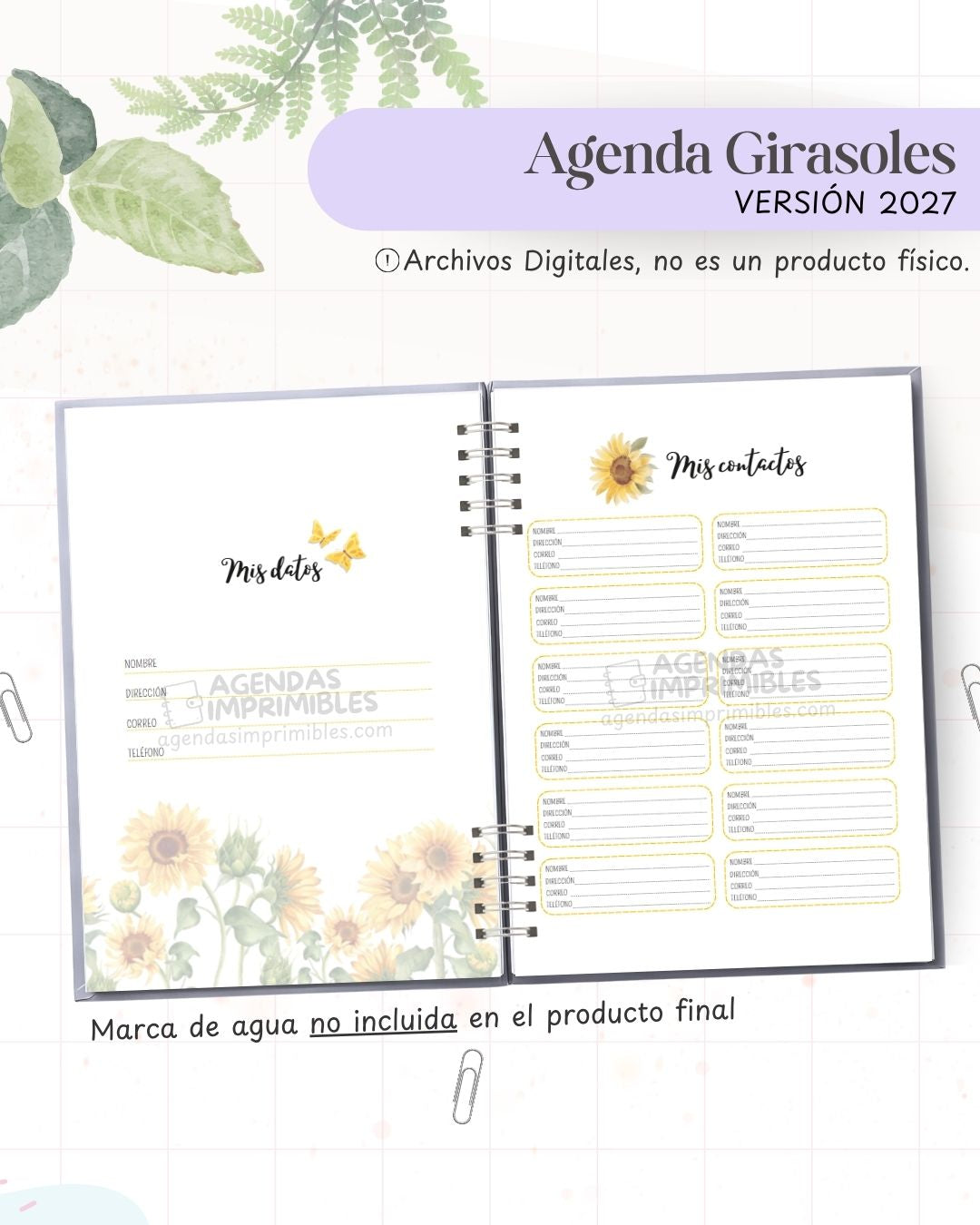 Agenda Girasoles 2027 - Archivo Imprimible - imagen 3
