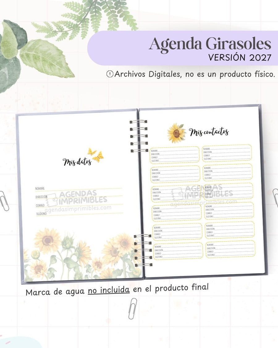 Agenda Girasoles 2027 - Archivo Imprimible