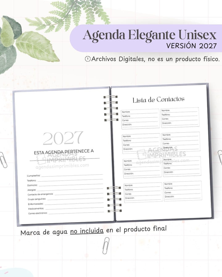 Agenda Unisex 2027 - Archivo Imprimible - imagen 3