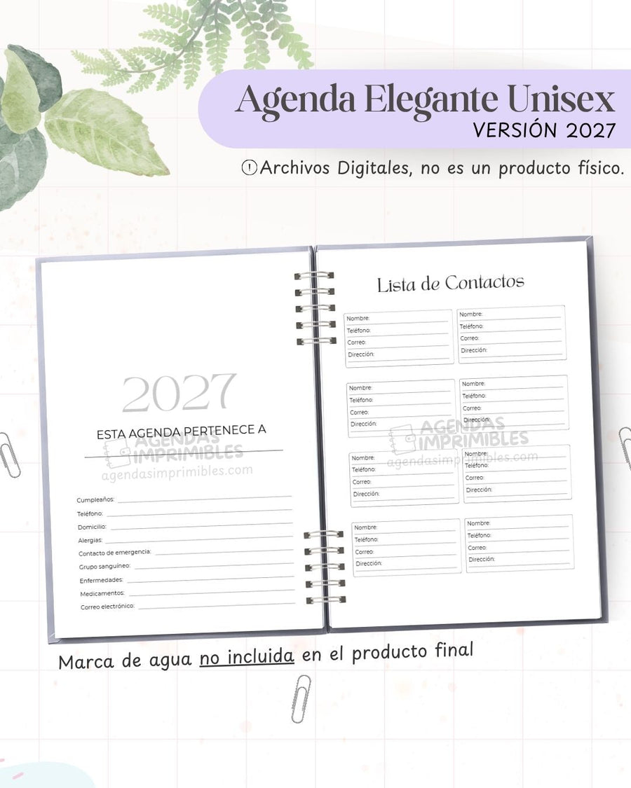 Agenda Unisex 2027 - Archivo Imprimible