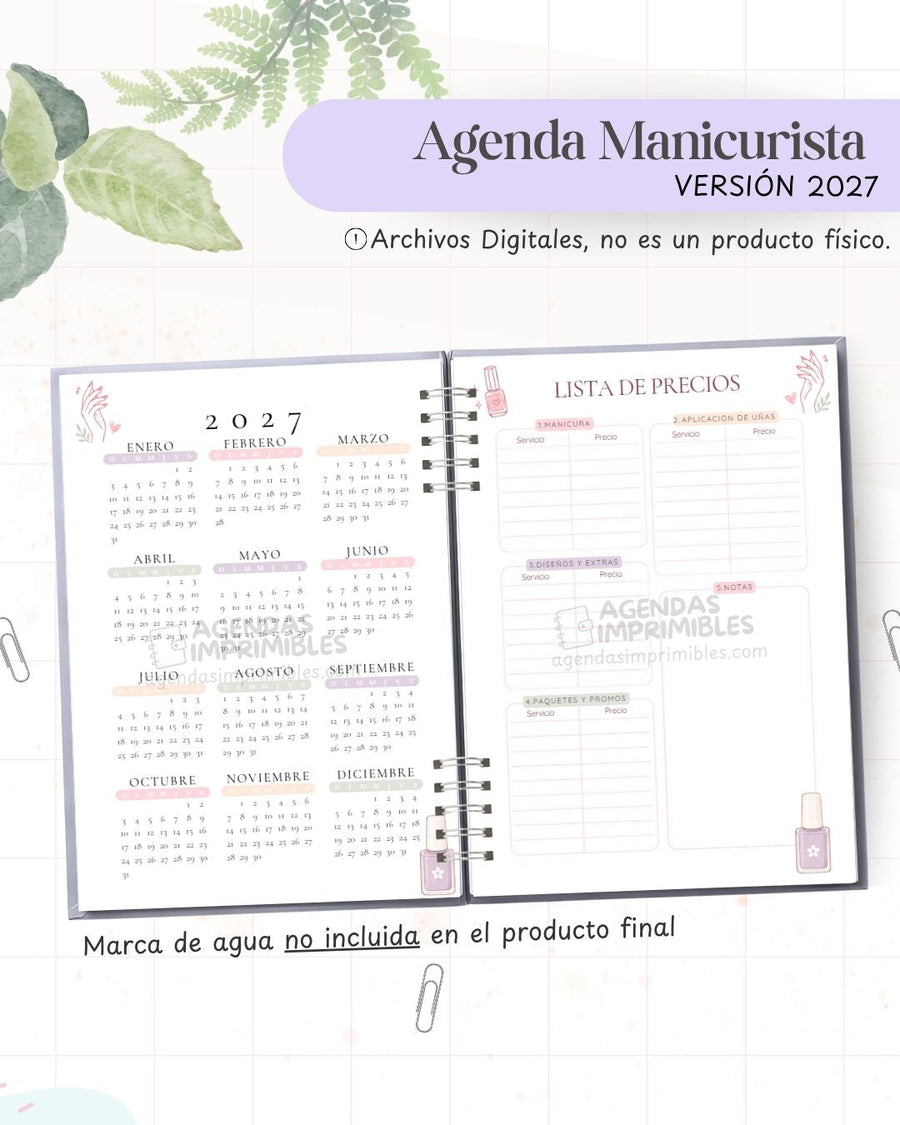 Agenda Manicurista 2027 - Archivo Imprimible