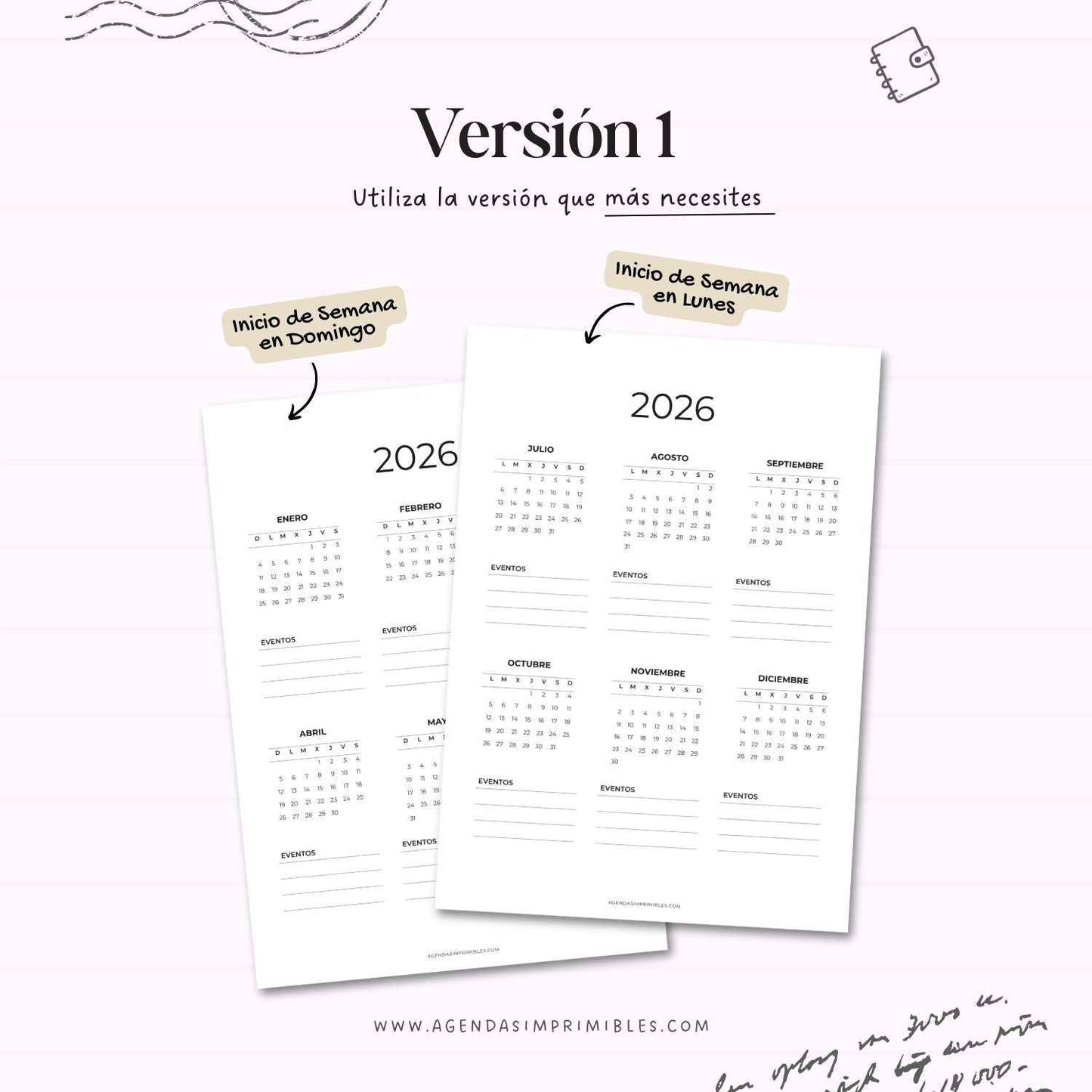 Calendario 2026 Anual Doble con Notas