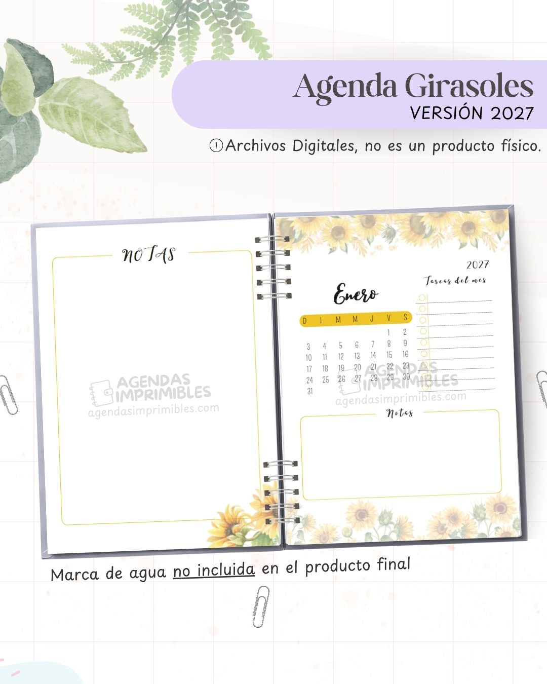 Agenda Girasoles 2027 - Archivo Imprimible - imagen 4