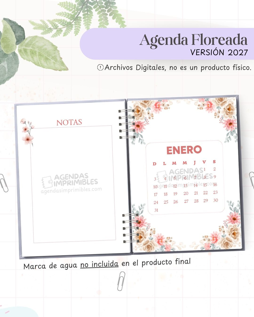 Agenda Floreada Esencial 2027 - Archivo Imprimible - imagen 4