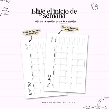 Calendario 2026 Mensual Horizontal