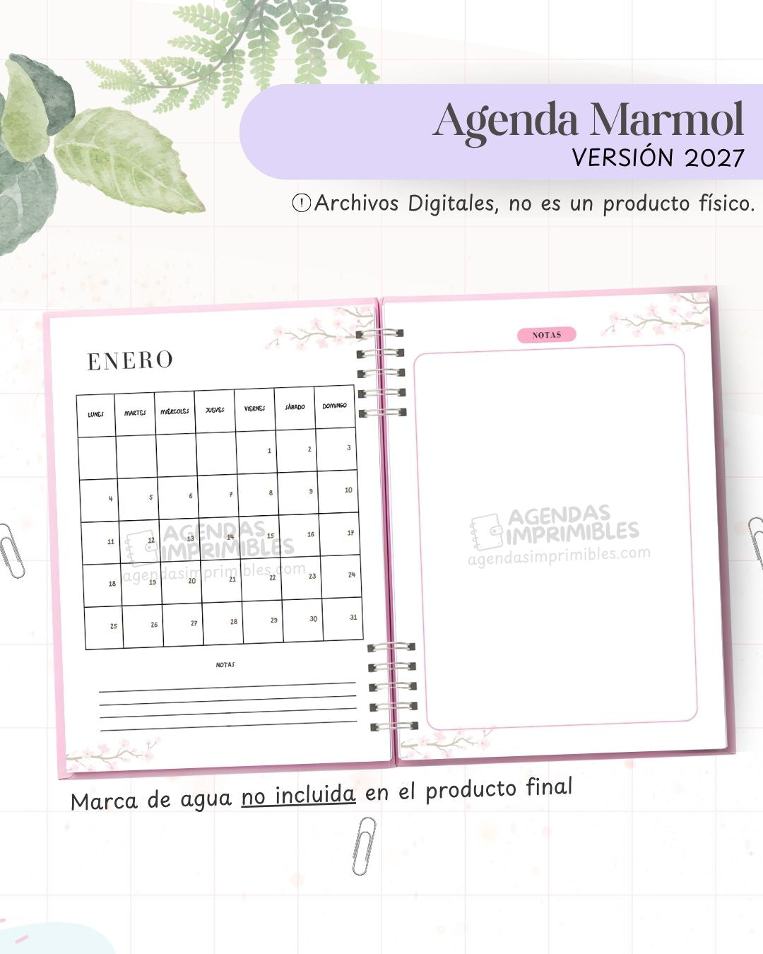 Agenda Mármol Rosa 2027 - Archivo Imprimible - imagen 4