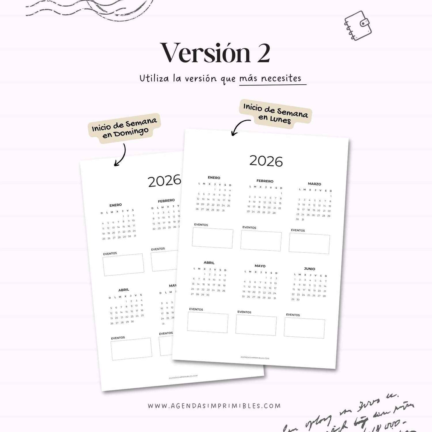 Calendario 2026 Anual Doble con Notas