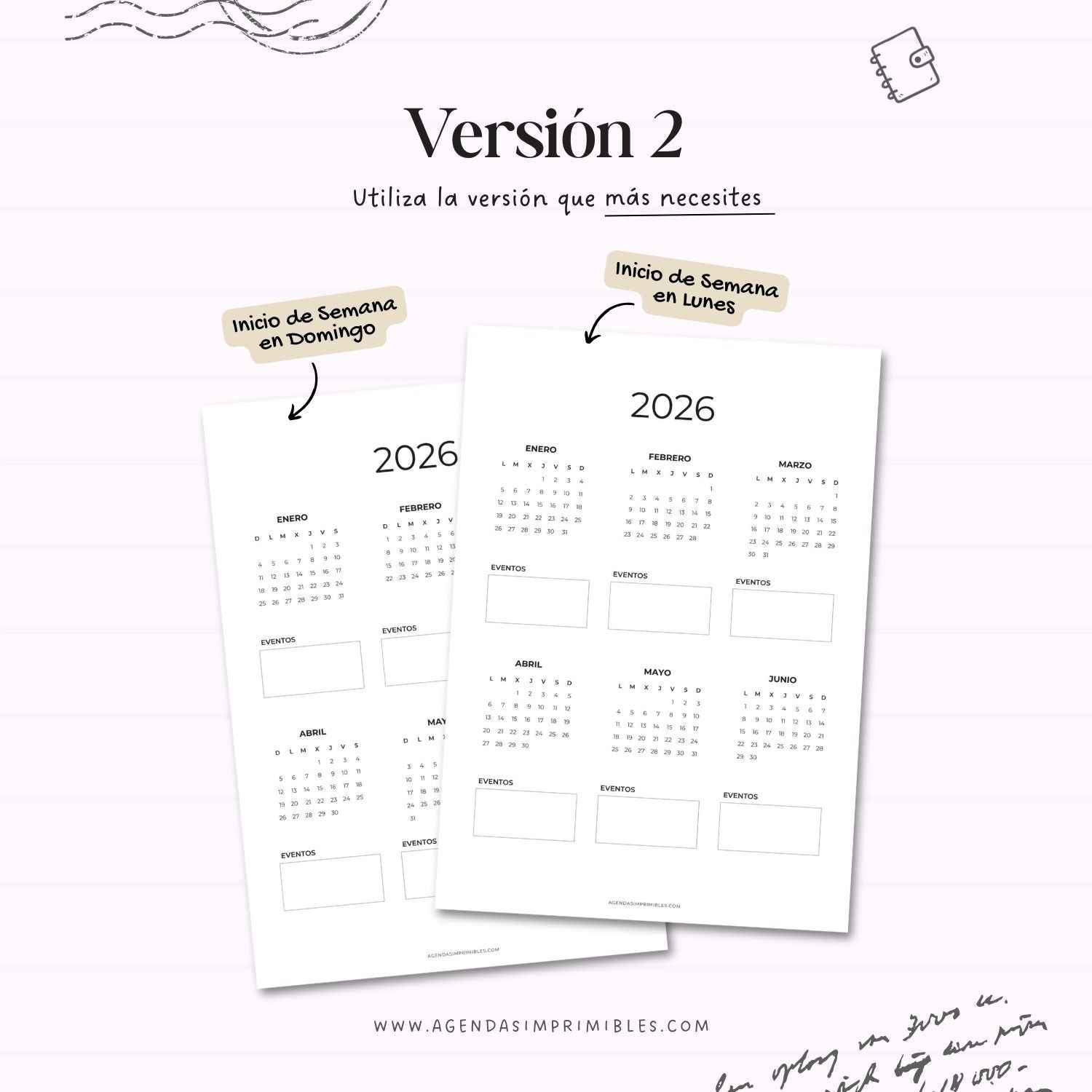 Calendario 2026 Anual Doble con Notas