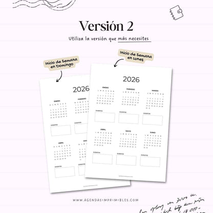 Calendario 2026 Anual Doble con Notas