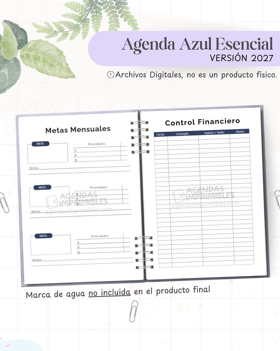 Agenda Azul Esencial 2027 - Archivo Imprimible - imagen 4