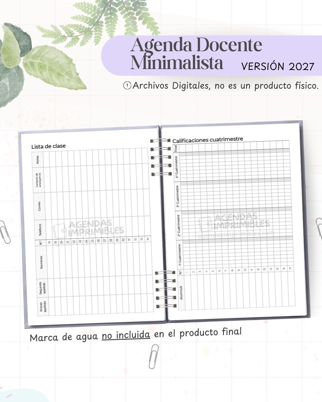 Agenda Docente Minimalista 2027 - Archivo Imprimible - imagen 4
