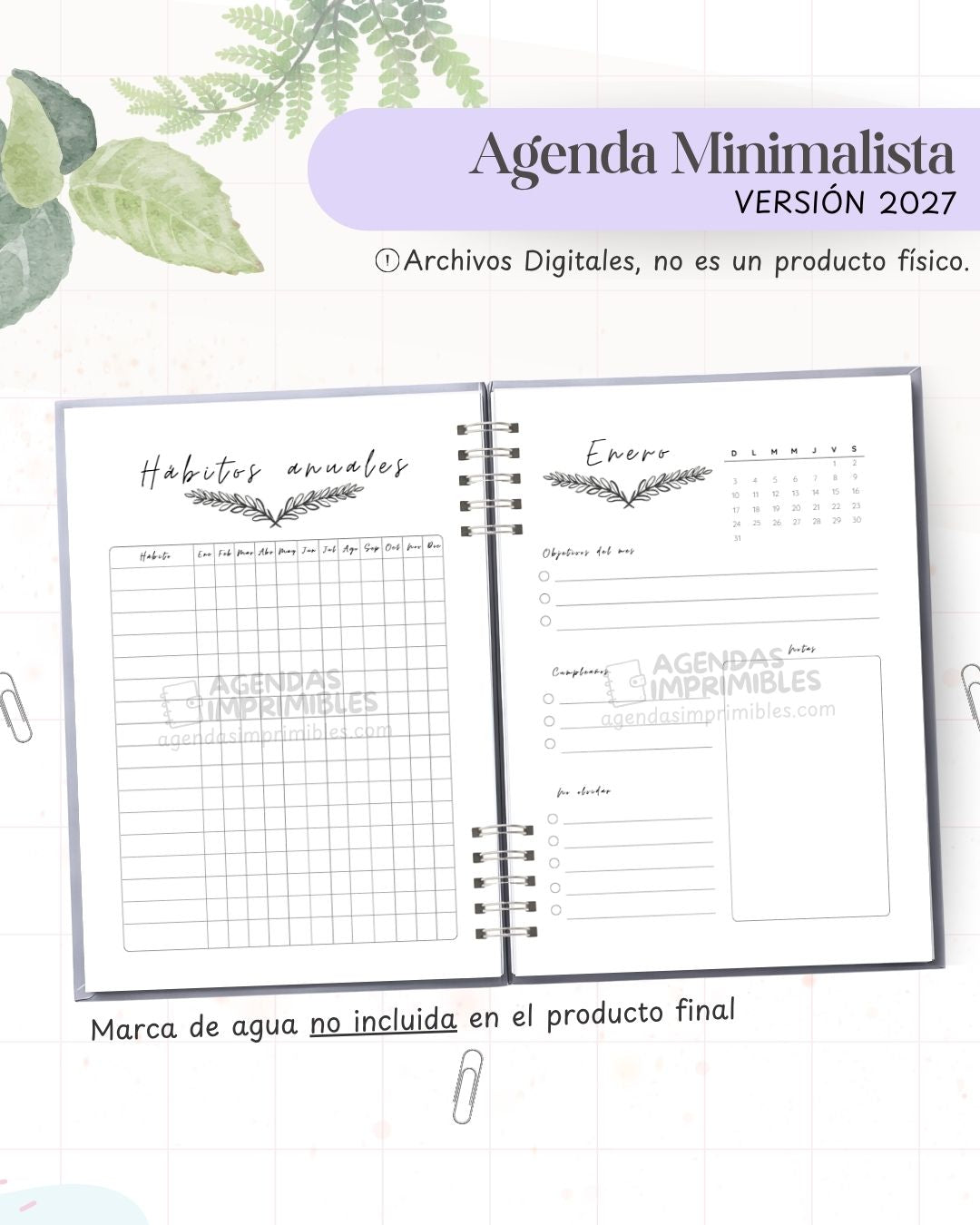 Agenda Minimalista 2027 - Archivo Imprimible - imagen 4