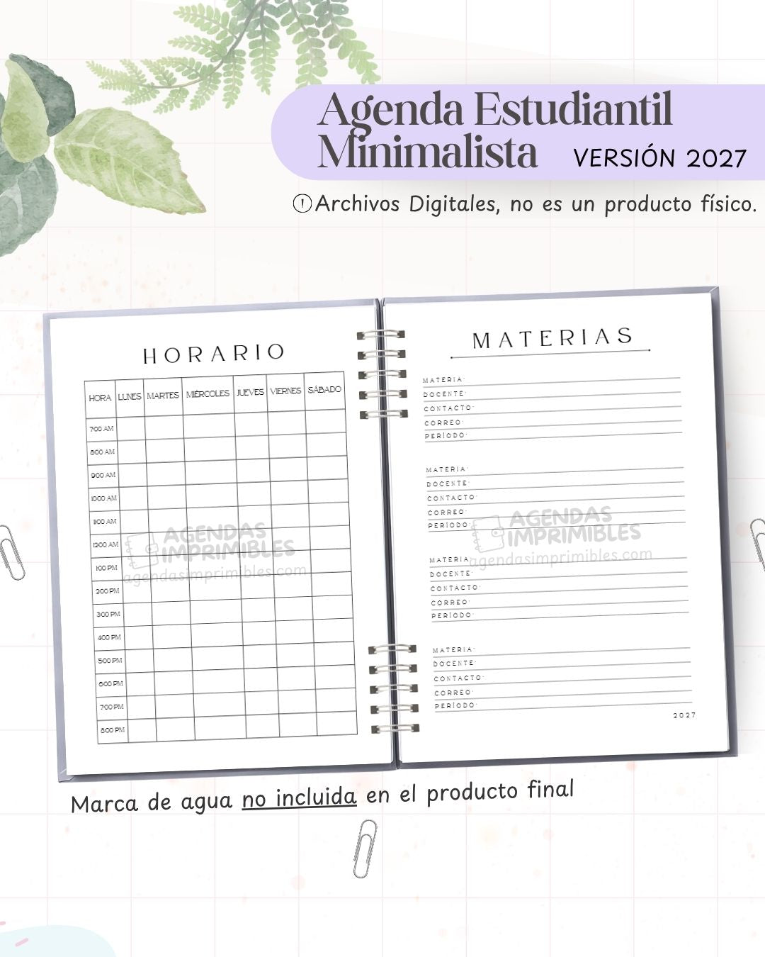 Agenda Estudiantil Minimalista 2027 - Archivo Imprimible - imagen 5