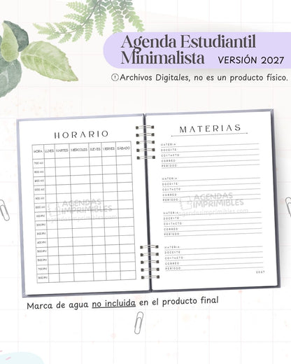 Agenda Estudiantil Minimalista 2027 - Archivo Imprimible - imagen 5