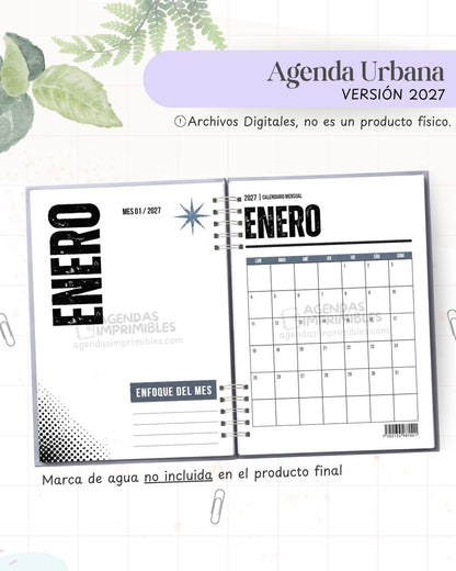 Vista mensual de la Agenda Urbana imprimible 2027