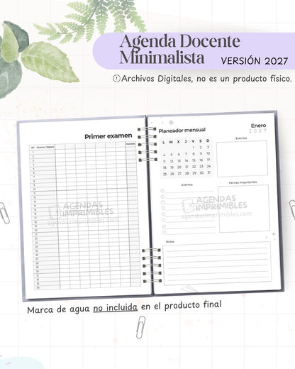 Agenda Docente Minimalista 2027 - Archivo Imprimible - imagen 5