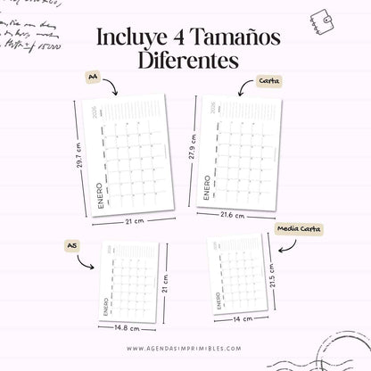 Calendario 2026 Mensual Horizontal