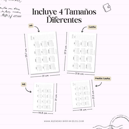 Calendario 2026 Anual Horizontal con Notas